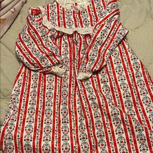 Vintage Charming Lanz Of Salzburg Striped Kids Nightgown - Red and White